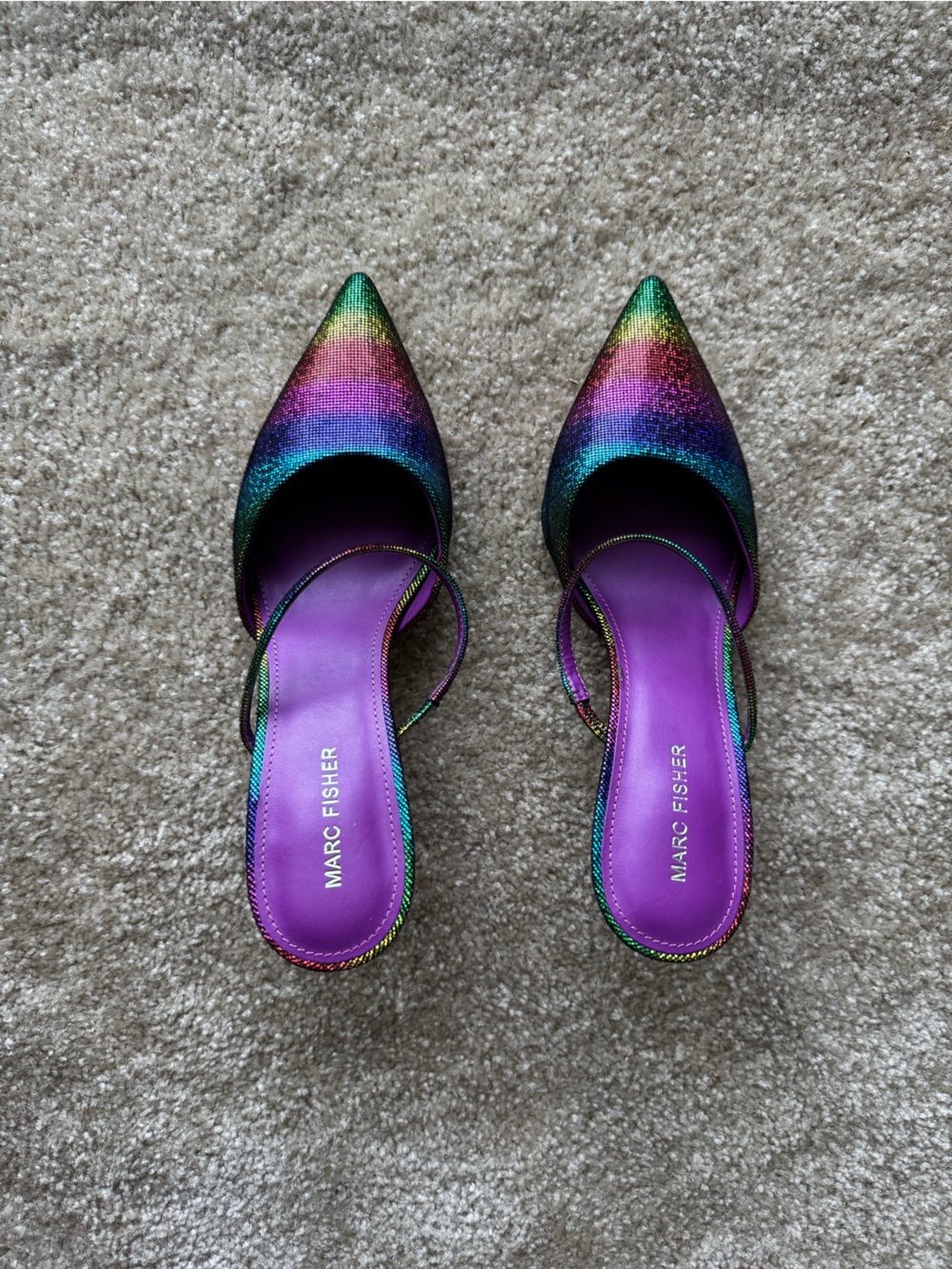 Marc Fisher Rainbow Glitter Pointed Mule - Multicolor with Purple Insole